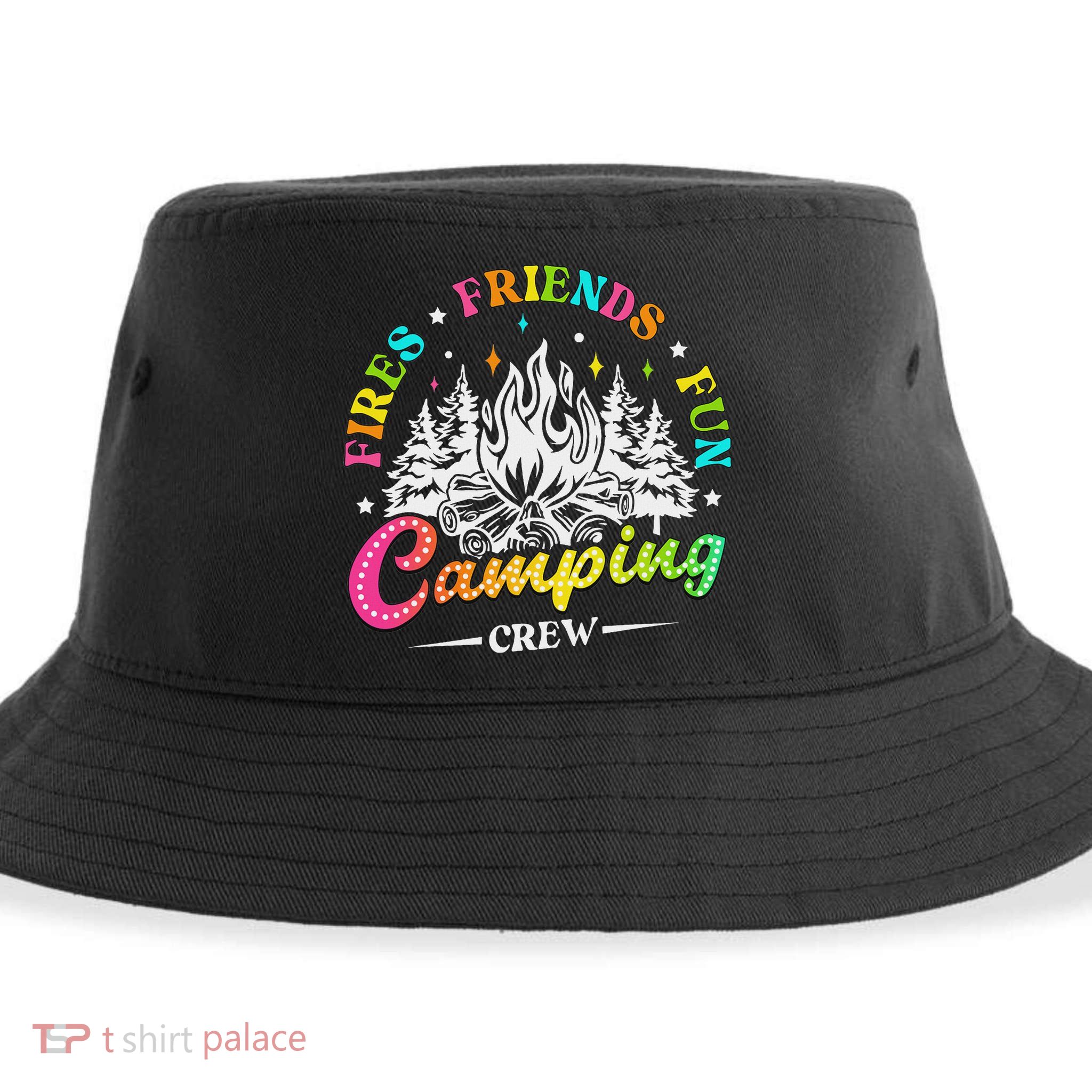 Camping Crew Fires Friends Fun Summer Vibes Camper  Sustainable Bucket Hat
