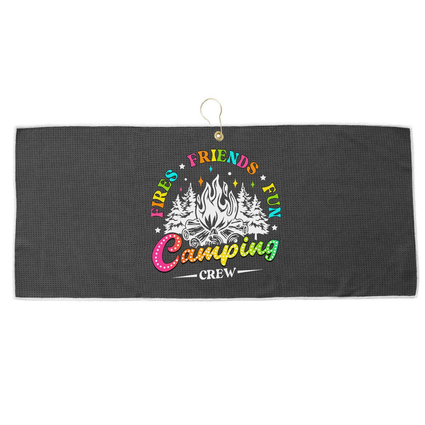 Camping Crew Fires Friends Fun Summer Vibes Camper  Large Microfiber Waffle Golf Towel