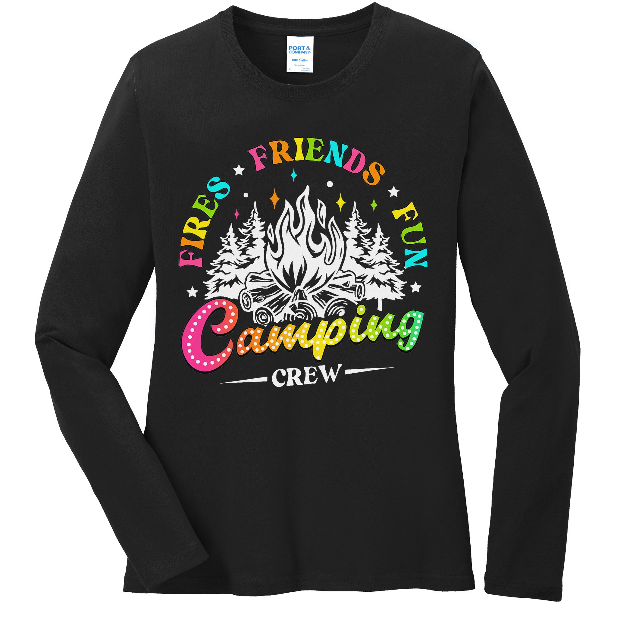 Camping Crew Fires Friends Fun Summer Vibes Camper  Ladies Long Sleeve Shirt