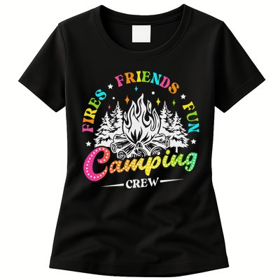 Camping Crew Fires Friends Fun Summer Vibes Camper  Womens T-Shirt