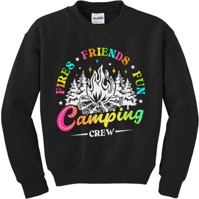 Camping Crew Fires Friends Fun Summer Vibes Camper  Kids Sweatshirt
