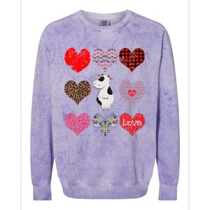 Cute Cow Funny Cow Lover Retro Hearts Pattern Valentines Day Gift Colorblast Crewneck Sweatshirt