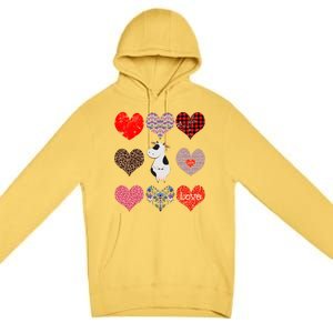 Cute Cow Funny Cow Lover Retro Hearts Pattern Valentines Day Gift Premium Pullover Hoodie