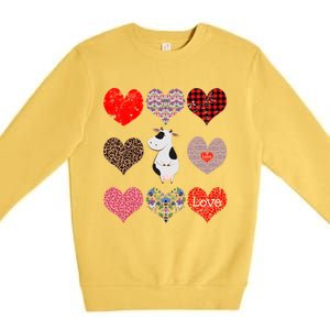 Cute Cow Funny Cow Lover Retro Hearts Pattern Valentines Day Gift Premium Crewneck Sweatshirt