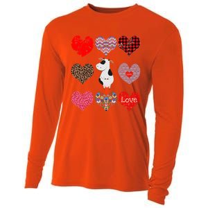 Cute Cow Funny Cow Lover Retro Hearts Pattern Valentines Day Gift Cooling Performance Long Sleeve Crew