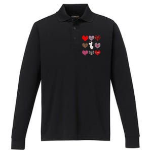 Cute Cow Funny Cow Lover Retro Hearts Pattern Valentines Day Gift Performance Long Sleeve Polo