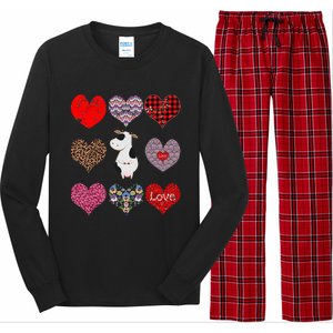 Cute Cow Funny Cow Lover Retro Hearts Pattern Valentines Day Gift Long Sleeve Pajama Set