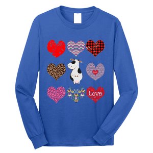 Cute Cow Funny Cow Lover Retro Hearts Pattern Valentines Day Gift Long Sleeve Shirt