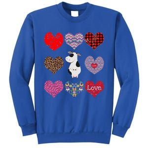 Cute Cow Funny Cow Lover Retro Hearts Pattern Valentines Day Gift Sweatshirt