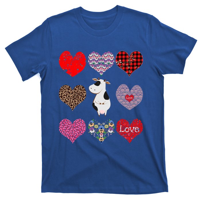 Cute Cow Funny Cow Lover Retro Hearts Pattern Valentines Day Gift T-Shirt