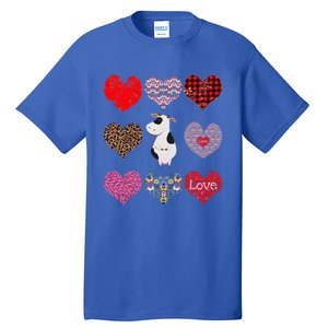 Cute Cow Funny Cow Lover Retro Hearts Pattern Valentines Day Gift Tall T-Shirt