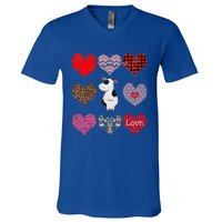 Cute Cow Funny Cow Lover Retro Hearts Pattern Valentines Day Gift V-Neck T-Shirt