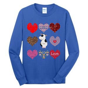 Cute Cow Funny Cow Lover Retro Hearts Pattern Valentines Day Gift Tall Long Sleeve T-Shirt