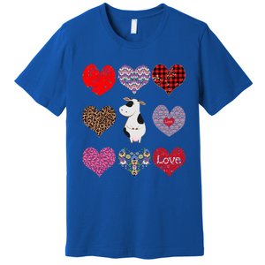 Cute Cow Funny Cow Lover Retro Hearts Pattern Valentines Day Gift Premium T-Shirt