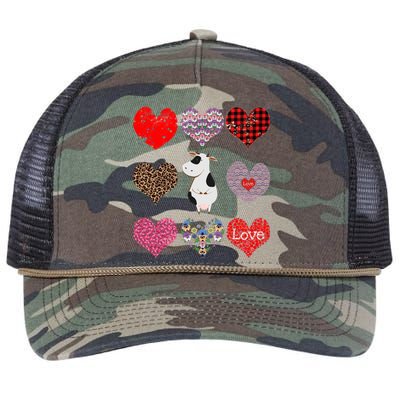 Cute Cow Funny Cow Lover Retro Hearts Pattern Valentines Day Gift Retro Rope Trucker Hat Cap