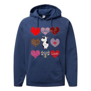 Cute Cow Funny Cow Lover Retro Hearts Pattern Valentines Day Gift Performance Fleece Hoodie