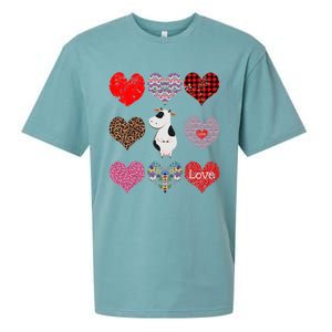 Cute Cow Funny Cow Lover Retro Hearts Pattern Valentines Day Gift Sueded Cloud Jersey T-Shirt