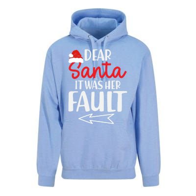 Christmas Couples Funny Dear Santa It Was Her Fault Gift Unisex Surf Hoodie