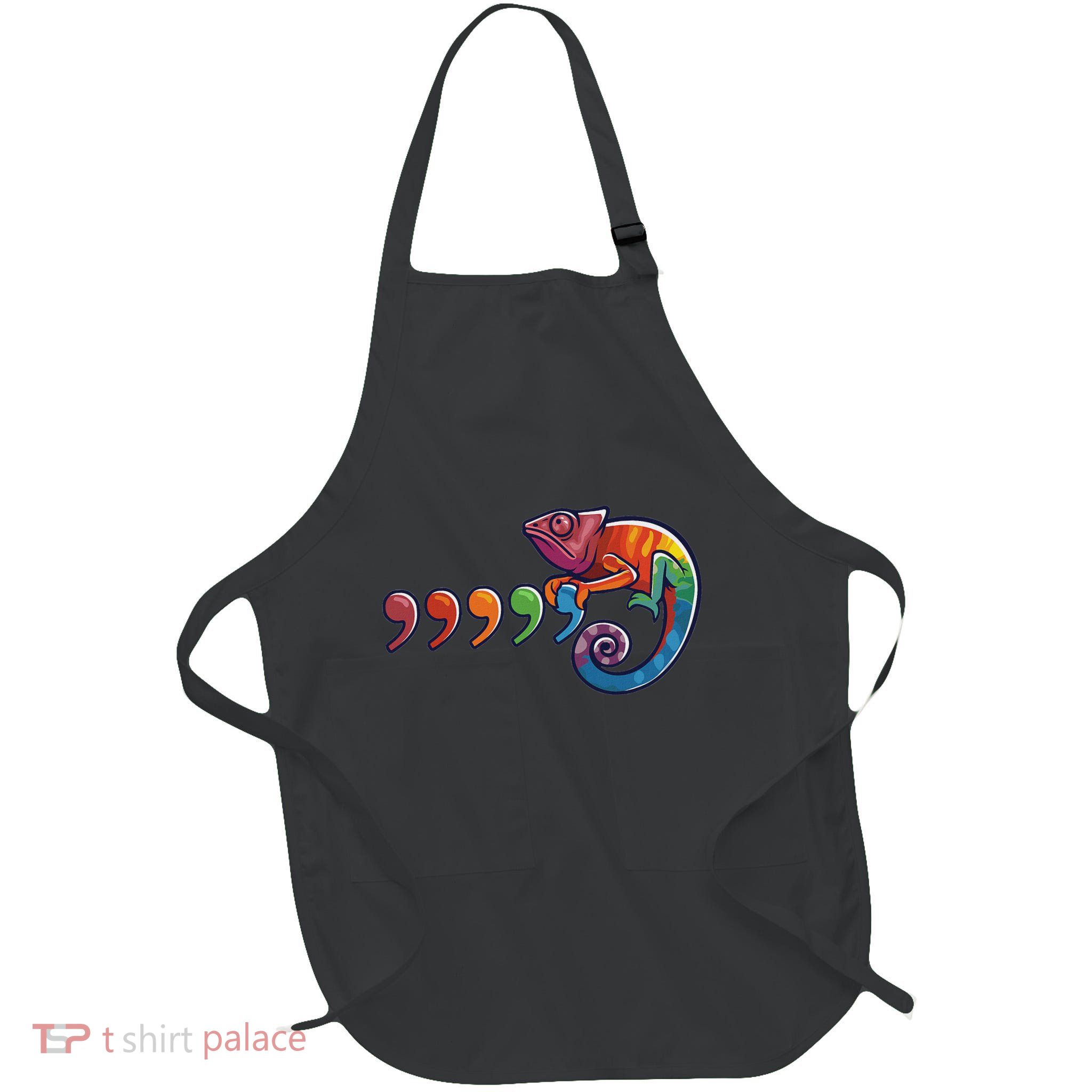Comma Chameleon Funny 80S Throwback The Original Full-Length Apron With Pockets