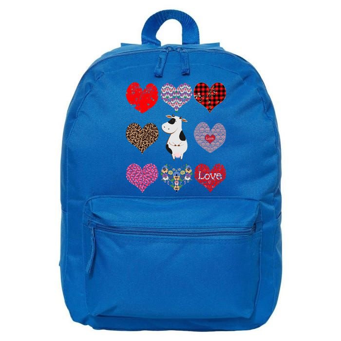 Cute Cow Funny Cow Lover Retro Hearts Pattern Valentines Day Cute Gift 16 in Basic Backpack