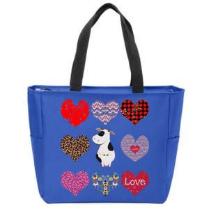 Cute Cow Funny Cow Lover Retro Hearts Pattern Valentines Day Cute Gift Zip Tote Bag