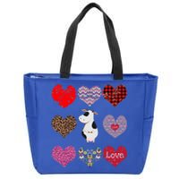 Cute Cow Funny Cow Lover Retro Hearts Pattern Valentines Day Cute Gift Zip Tote Bag