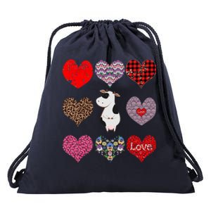 Cute Cow Funny Cow Lover Retro Hearts Pattern Valentines Day Cute Gift Drawstring Bag