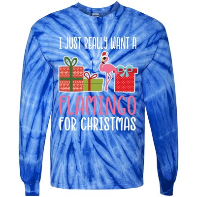 Cute Christmas Flamingo I Want A Flamingo Gift Tie-Dye Long Sleeve Shirt