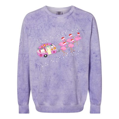 Christmas Camping Flamingo Sleigh Gift Funny Camper Colorblast Crewneck Sweatshirt