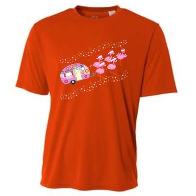 Christmas Camping Flamingo Sleigh Gift Funny Camper Cooling Performance Crew T-Shirt