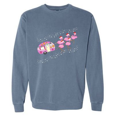 Christmas Camping Flamingo Sleigh Gift Funny Camper Garment-Dyed Sweatshirt