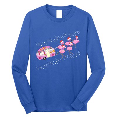 Christmas Camping Flamingo Sleigh Gift Funny Camper Long Sleeve Shirt