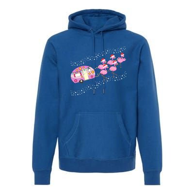 Christmas Camping Flamingo Sleigh Gift Funny Camper Premium Hoodie