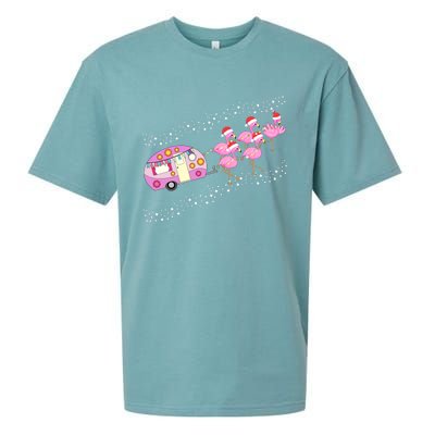 Christmas Camping Flamingo Sleigh Gift Funny Camper Sueded Cloud Jersey T-Shirt