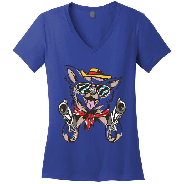 Cow Chihuahua Fun Western Style Gift Women's V-Neck T-Shirt