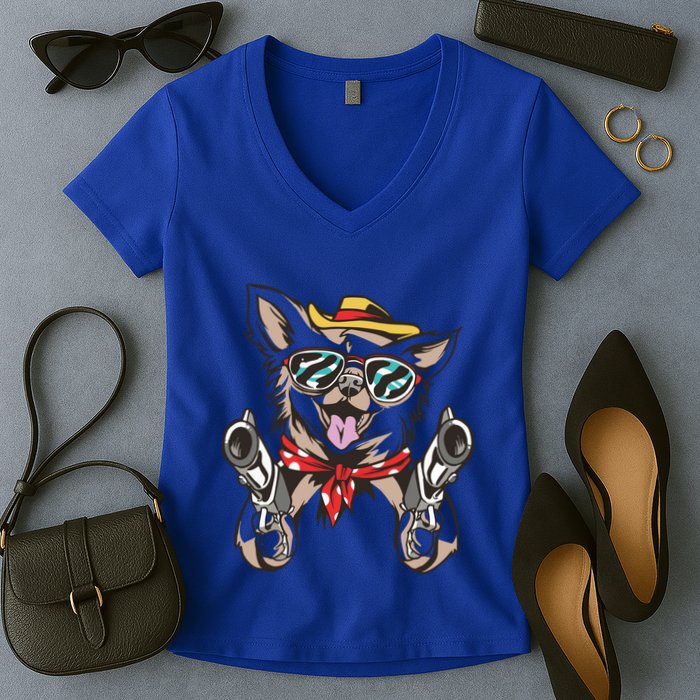 Cow Chihuahua Fun Western Style Gift Women's V-Neck T-Shirt