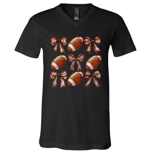 Cheer Coquette Football Bow Football V-Neck T-Shirt