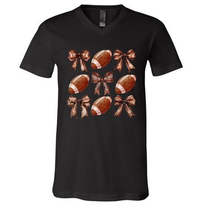 Cheer Coquette Football Bow Football V-Neck T-Shirt