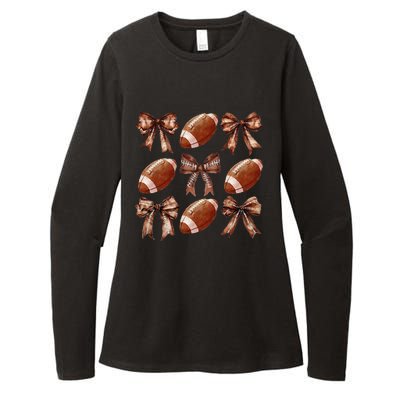 Cheer Coquette Football Bow Football Womens CVC Long Sleeve Shirt