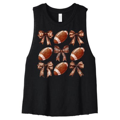 Cheer Coquette Football Bow Football Women's Racerback Cropped Tank