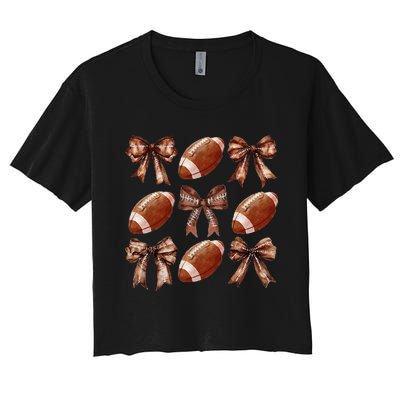 Cheer Coquette Football Bow Football Women's Crop Top Tee