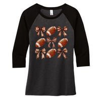 Cheer Coquette Football Bow Football Women's Tri-Blend 3/4-Sleeve Raglan Shirt