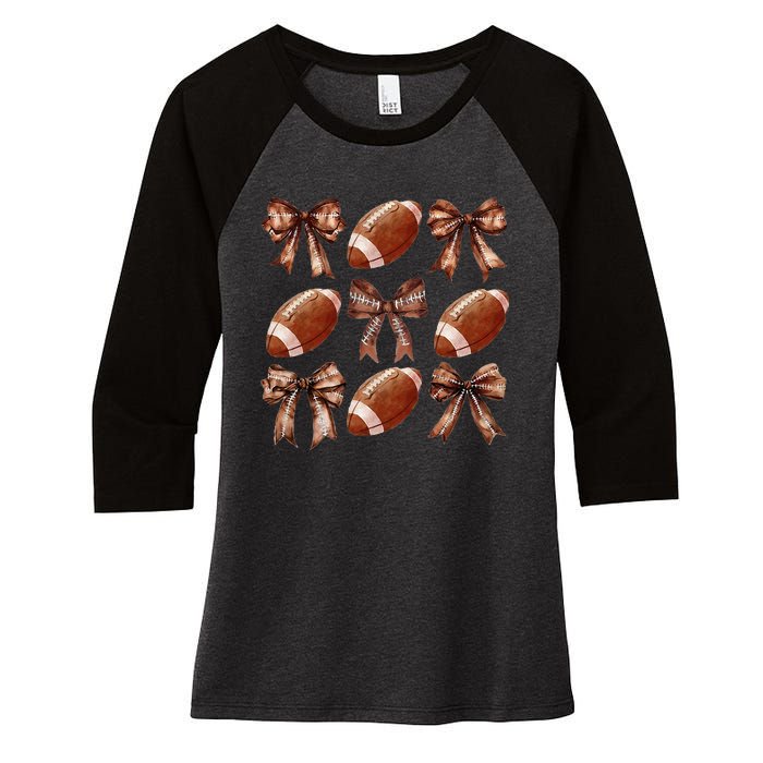 Cheer Coquette Football Bow Football Women's Tri-Blend 3/4-Sleeve Raglan Shirt