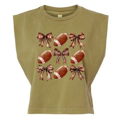 Cheer Coquette Football Bow Football Garment-Dyed Women's Muscle Tee