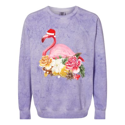 Cute Christmas Flamingo Santa Hat Colorblast Crewneck Sweatshirt