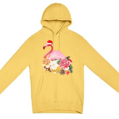 Cute Christmas Flamingo Santa Hat Premium Pullover Hoodie