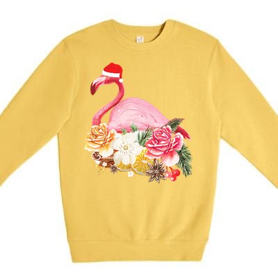 Cute Christmas Flamingo Santa Hat Premium Crewneck Sweatshirt