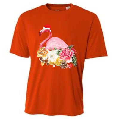 Cute Christmas Flamingo Santa Hat Cooling Performance Crew T-Shirt