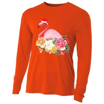 Cute Christmas Flamingo Santa Hat Cooling Performance Long Sleeve Crew