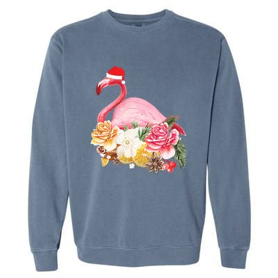 Cute Christmas Flamingo Santa Hat Garment-Dyed Sweatshirt